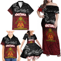 Personalised Maori King Movement Family Matching Off Shoulder Maxi Dress and Hawaiian Shirt Ko Te Mana Motuhake Emblem with Silver Ferns and Polynesian Art Tattoo LT03 - Polynesian Pride