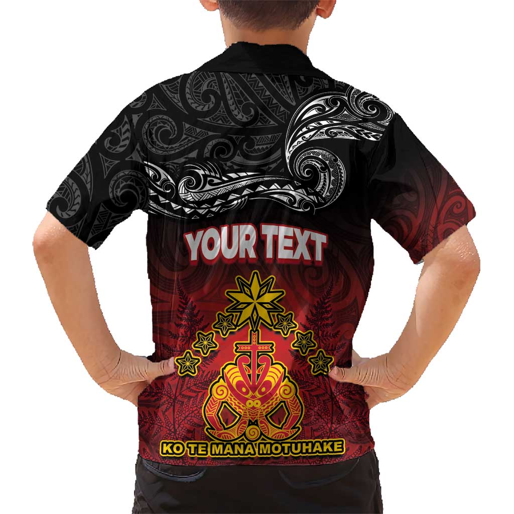 Personalised Maori King Movement Kid Hawaiian Shirt Ko Te Mana Motuhake Emblem with Silver Ferns and Polynesian Art Tattoo LT03 - Polynesian Pride