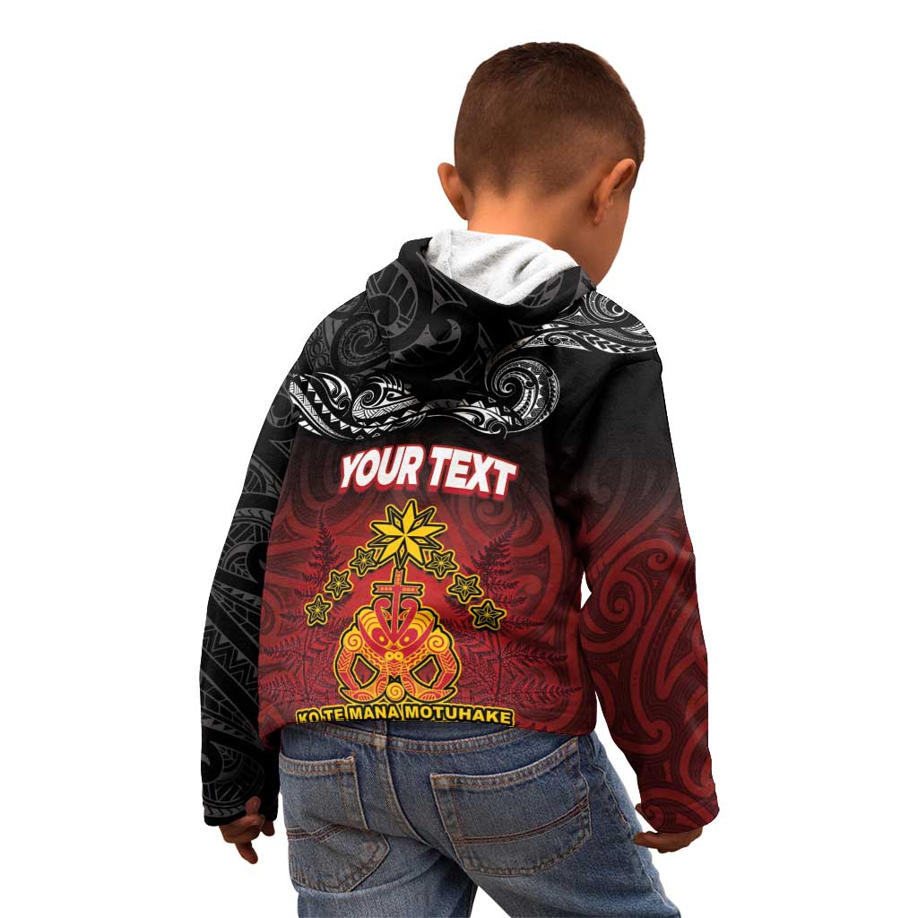 Personalised Maori King Movement Kid Hoodie Ko Te Mana Motuhake Emblem with Silver Ferns and Polynesian Art Tattoo LT03 - Polynesian Pride