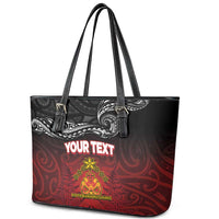 Personalised The Kingitanga - Maori King Movement Leather Tote Bag Ko Te Mana Motuhake Emblem with Silver Ferns and Polynesian Art Tattoo