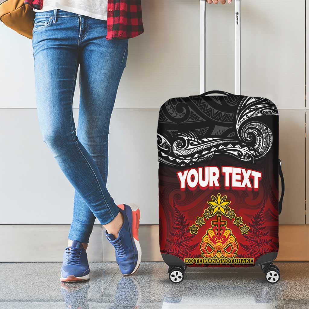 Personalised Maori King Movement Luggage Cover Ko Te Mana Motuhake Emblem with Silver Ferns and Polynesian Art Tattoo LT03 - Polynesian Pride