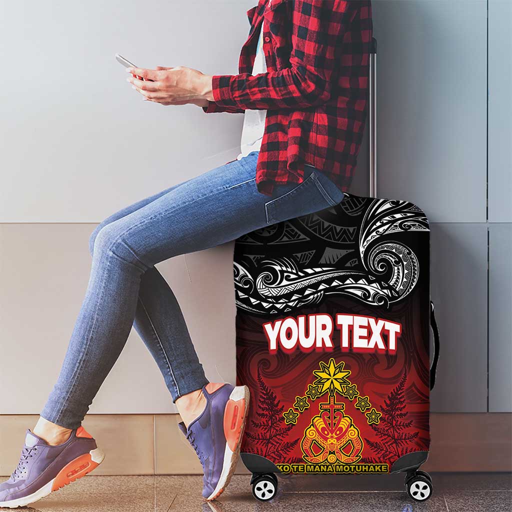 Personalised Maori King Movement Luggage Cover Ko Te Mana Motuhake Emblem with Silver Ferns and Polynesian Art Tattoo LT03 - Polynesian Pride