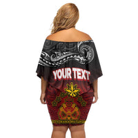Personalised Maori King Movement Off Shoulder Short Dress Ko Te Mana Motuhake Emblem with Silver Ferns and Polynesian Art Tattoo LT03 - Polynesian Pride