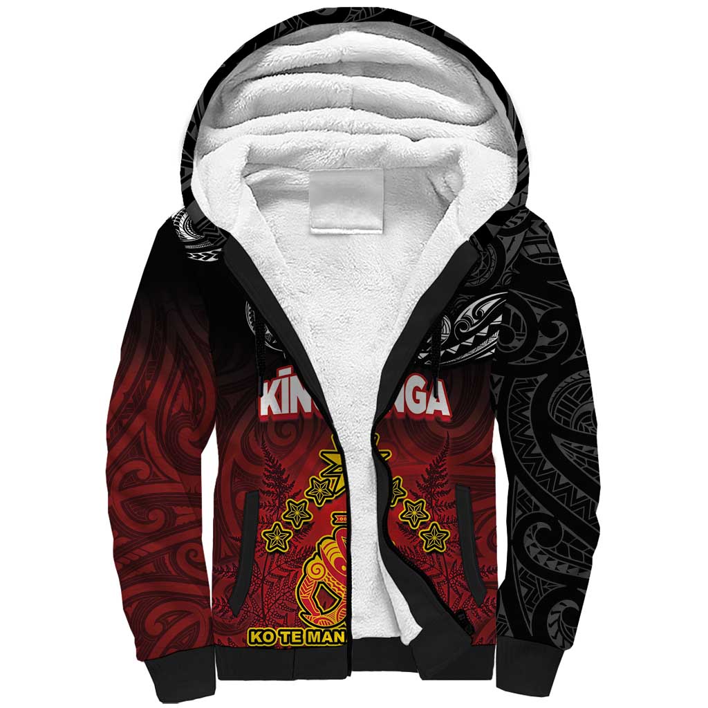 Personalised Maori King Movement Sherpa Hoodie Ko Te Mana Motuhake Emblem with Silver Ferns and Polynesian Art Tattoo LT03 Unisex Red - Polynesian Pride