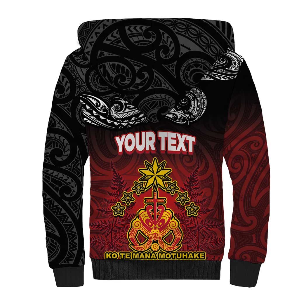 Personalised Maori King Movement Sherpa Hoodie Ko Te Mana Motuhake Emblem with Silver Ferns and Polynesian Art Tattoo LT03 - Polynesian Pride