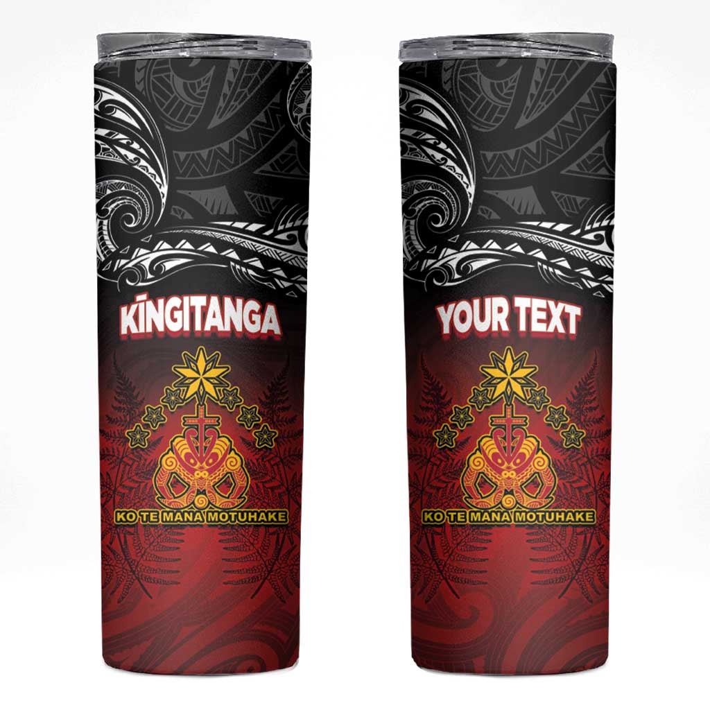 Personalised Maori King Movement Skinny Tumbler Ko Te Mana Motuhake Emblem with Silver Ferns and Polynesian Art Tattoo LT03 Red - Polynesian Pride