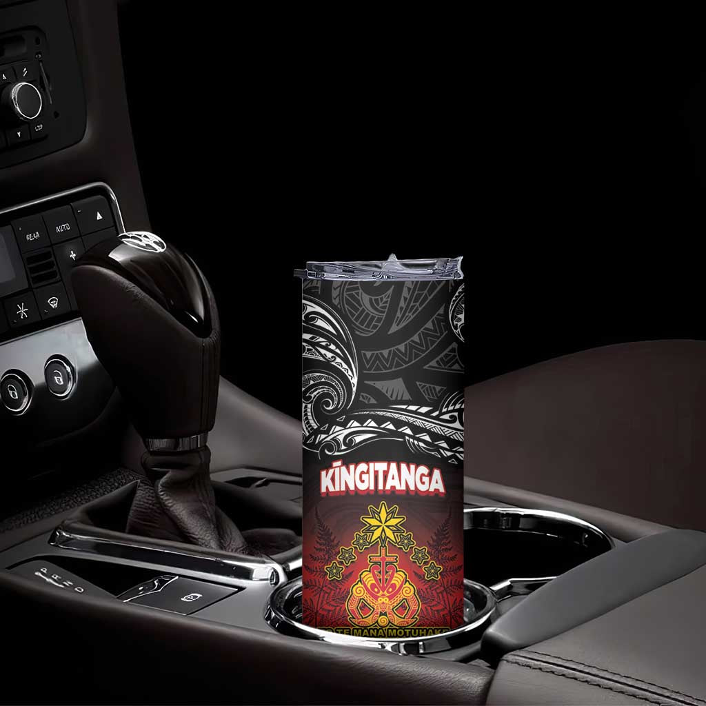 Personalised Maori King Movement Skinny Tumbler Ko Te Mana Motuhake Emblem with Silver Ferns and Polynesian Art Tattoo LT03 - Polynesian Pride