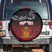 Personalised Maori King Movement Spare Tire Cover Ko Te Mana Motuhake Emblem with Silver Ferns and Polynesian Art Tattoo LT03 Red - Polynesian Pride