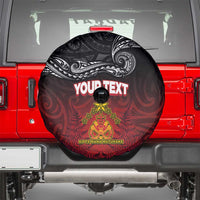 Personalised Maori King Movement Spare Tire Cover Ko Te Mana Motuhake Emblem with Silver Ferns and Polynesian Art Tattoo LT03 - Polynesian Pride