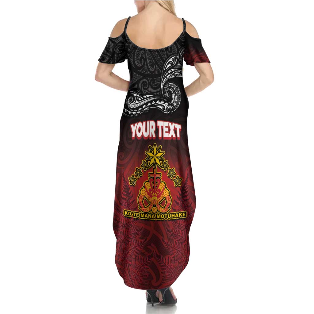 Personalised Maori King Movement Summer Maxi Dress Ko Te Mana Motuhake Emblem with Silver Ferns and Polynesian Art Tattoo LT03 - Polynesian Pride
