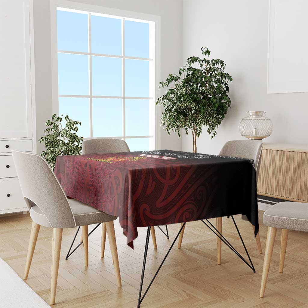 Personalised The Kingitanga - Maori King Movement Tablecloth Ko Te Mana Motuhake Emblem with Silver Ferns and Polynesian Art Tattoo