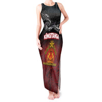 Personalised Maori King Movement Tank Maxi Dress Ko Te Mana Motuhake Emblem with Silver Ferns and Polynesian Art Tattoo LT03 Women Red - Polynesian Pride