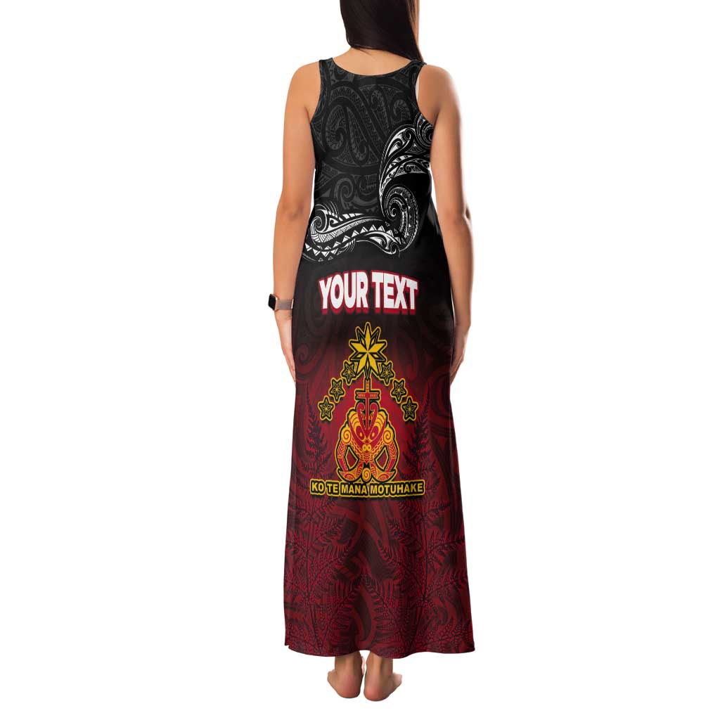 Personalised Maori King Movement Tank Maxi Dress Ko Te Mana Motuhake Emblem with Silver Ferns and Polynesian Art Tattoo LT03 - Polynesian Pride