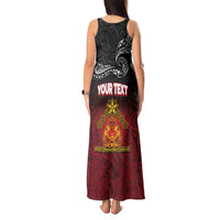 Personalised Maori King Movement Tank Maxi Dress Ko Te Mana Motuhake Emblem with Silver Ferns and Polynesian Art Tattoo LT03 - Polynesian Pride