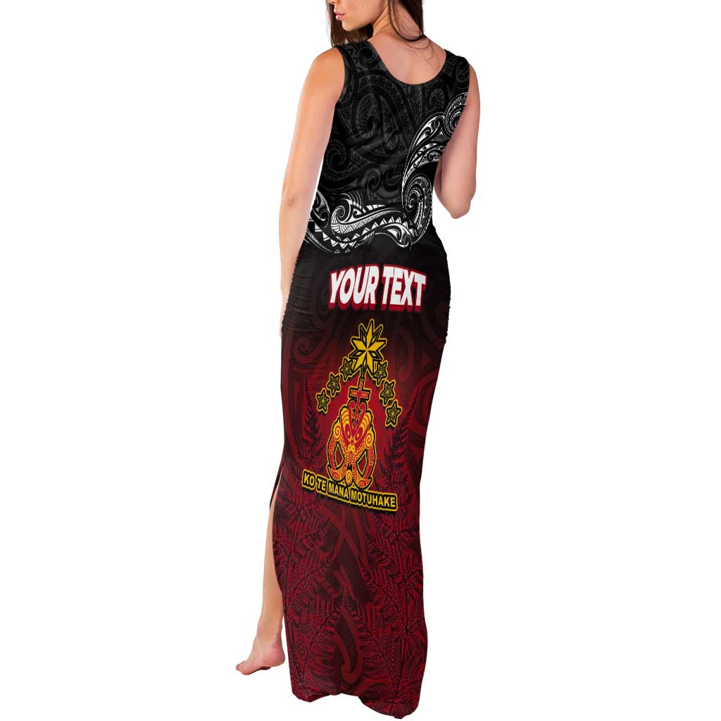 Personalised Maori King Movement Tank Maxi Dress Ko Te Mana Motuhake Emblem with Silver Ferns and Polynesian Art Tattoo LT03 - Polynesian Pride