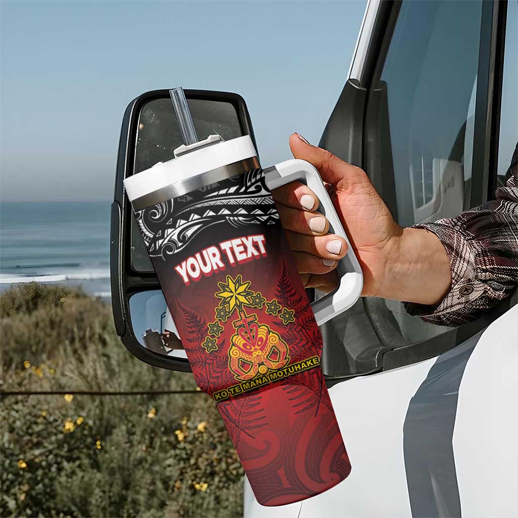 Personalised The Kingitanga - Maori King Movement Tumbler With Handle Ko Te Mana Motuhake Emblem with Silver Ferns and Polynesian Art Tattoo LT03