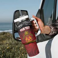 Personalised The Kingitanga - Maori King Movement Tumbler With Handle Ko Te Mana Motuhake Emblem with Silver Ferns and Polynesian Art Tattoo LT03