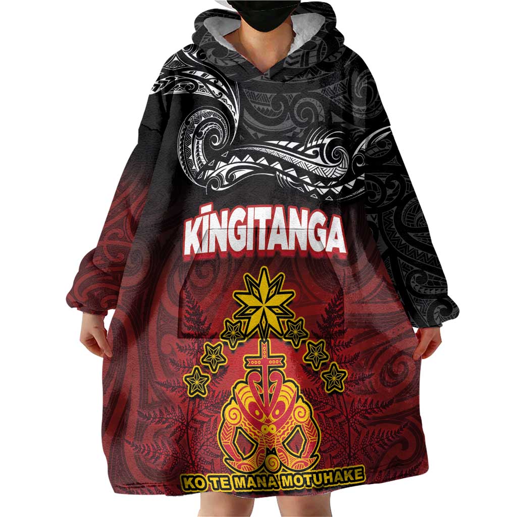 Personalised Maori King Movement Wearable Blanket Hoodie Ko Te Mana Motuhake Emblem with Silver Ferns and Polynesian Art Tattoo LT03 - Polynesian Pride