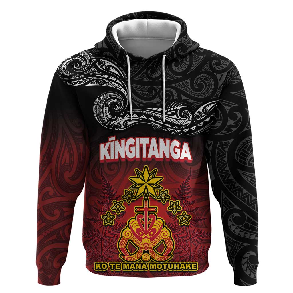 Personalised Maori King Movement Zip Hoodie Ko Te Mana Motuhake Emblem with Silver Ferns and Polynesian Art Tattoo LT03 Pullover Hoodie Red - Polynesian Pride