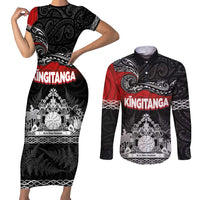 Personalised Maori King Movement Couples Matching Short Sleeve Bodycon Dress and Long Sleeve Button Shirt Te Paki-o-Matariki with Silver Ferns and Polynesian Art Tattoo LT03 Red - Polynesian Pride