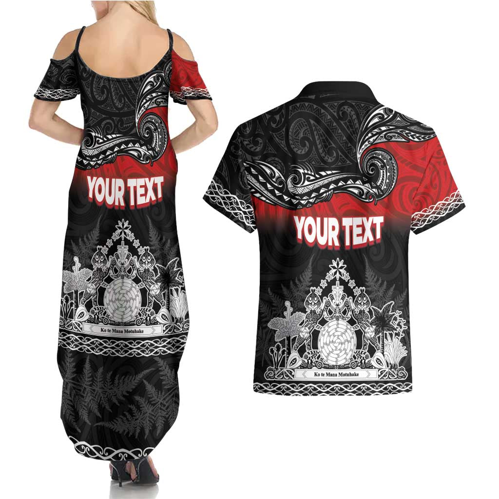 Personalised Maori King Movement Couples Matching Summer Maxi Dress and Hawaiian Shirt Te Paki-o-Matariki with Silver Ferns and Polynesian Art Tattoo LT03 - Polynesian Pride