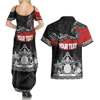 Personalised Maori King Movement Couples Matching Summer Maxi Dress and Hawaiian Shirt Te Paki-o-Matariki with Silver Ferns and Polynesian Art Tattoo LT03 - Polynesian Pride