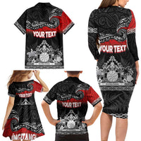 Personalised Maori King Movement Family Matching Long Sleeve Bodycon Dress and Hawaiian Shirt Te Paki-o-Matariki with Silver Ferns and Polynesian Art Tattoo LT03 - Polynesian Pride