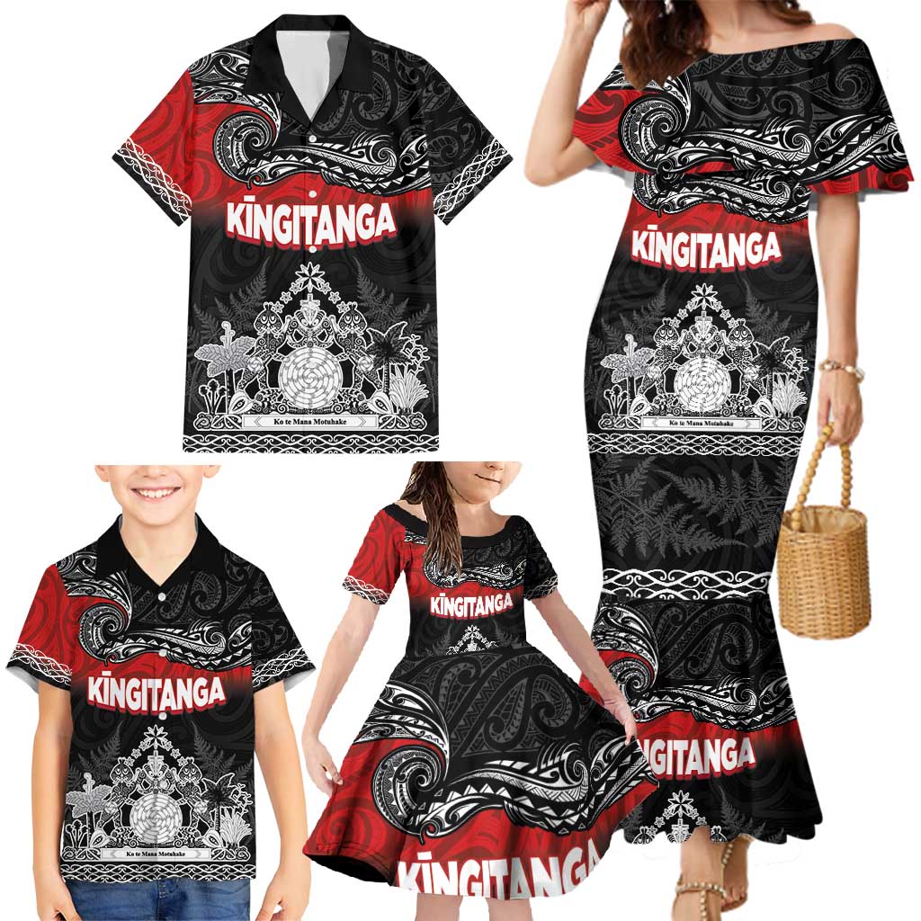 Personalised Maori King Movement Family Matching Mermaid Dress and Hawaiian Shirt Te Paki-o-Matariki with Silver Ferns and Polynesian Art Tattoo LT03 - Polynesian Pride