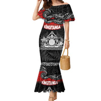 Personalised Maori King Movement Family Matching Mermaid Dress and Hawaiian Shirt Te Paki-o-Matariki with Silver Ferns and Polynesian Art Tattoo LT03 Mom's Dress Red - Polynesian Pride