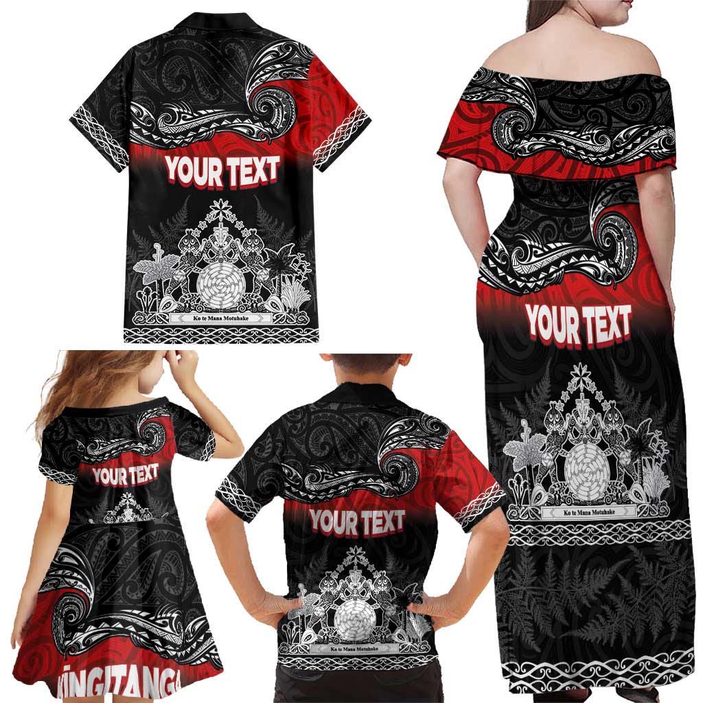 Personalised Maori King Movement Family Matching Off Shoulder Maxi Dress and Hawaiian Shirt Te Paki-o-Matariki with Silver Ferns and Polynesian Art Tattoo LT03 - Polynesian Pride