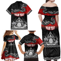 Personalised Maori King Movement Family Matching Off Shoulder Maxi Dress and Hawaiian Shirt Te Paki-o-Matariki with Silver Ferns and Polynesian Art Tattoo LT03 - Polynesian Pride