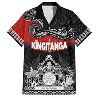 Personalised Maori King Movement Family Matching Off Shoulder Maxi Dress and Hawaiian Shirt Te Paki-o-Matariki with Silver Ferns and Polynesian Art Tattoo LT03 Dad's Shirt - Short Sleeve Red - Polynesian Pride