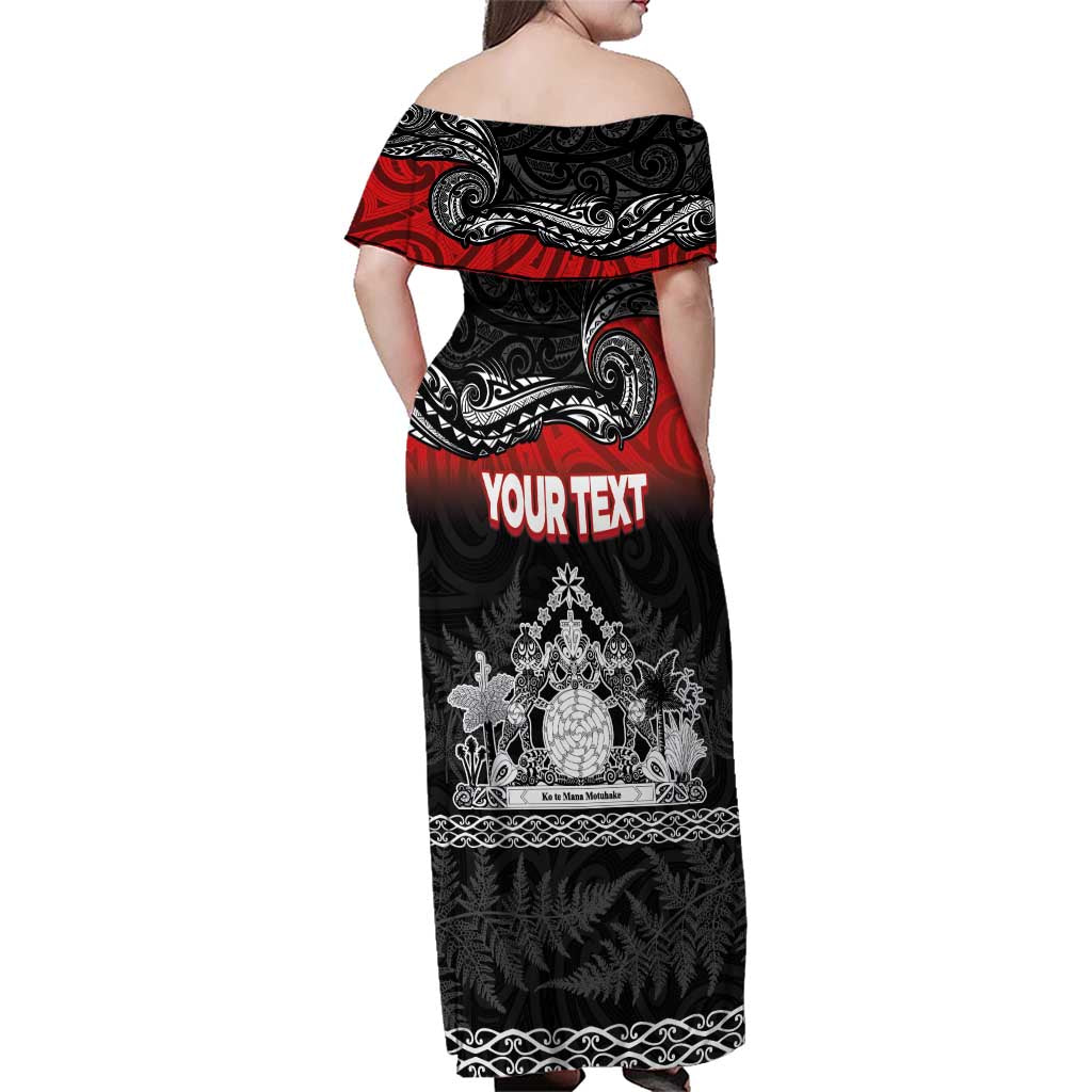 Personalised Maori King Movement Family Matching Off Shoulder Maxi Dress and Hawaiian Shirt Te Paki-o-Matariki with Silver Ferns and Polynesian Art Tattoo LT03 - Polynesian Pride
