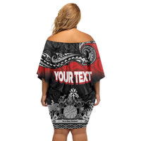 Personalised Maori King Movement Family Matching Off Shoulder Short Dress and Hawaiian Shirt Te Paki-o-Matariki with Silver Ferns and Polynesian Art Tattoo LT03 - Polynesian Pride