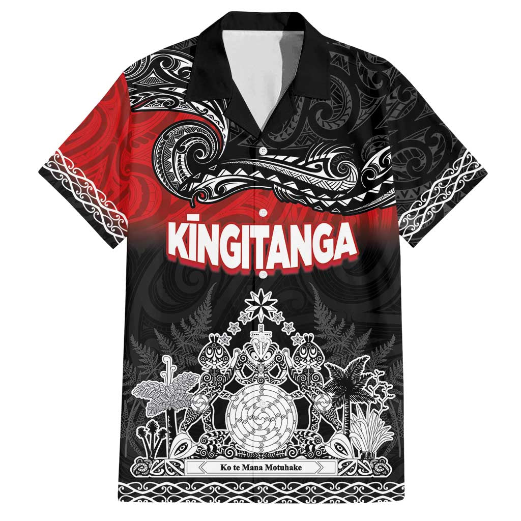 Personalised Maori King Movement Family Matching Puletasi and Hawaiian Shirt Te Paki-o-Matariki with Silver Ferns and Polynesian Art Tattoo LT03 Dad's Shirt - Short Sleeve Red - Polynesian Pride