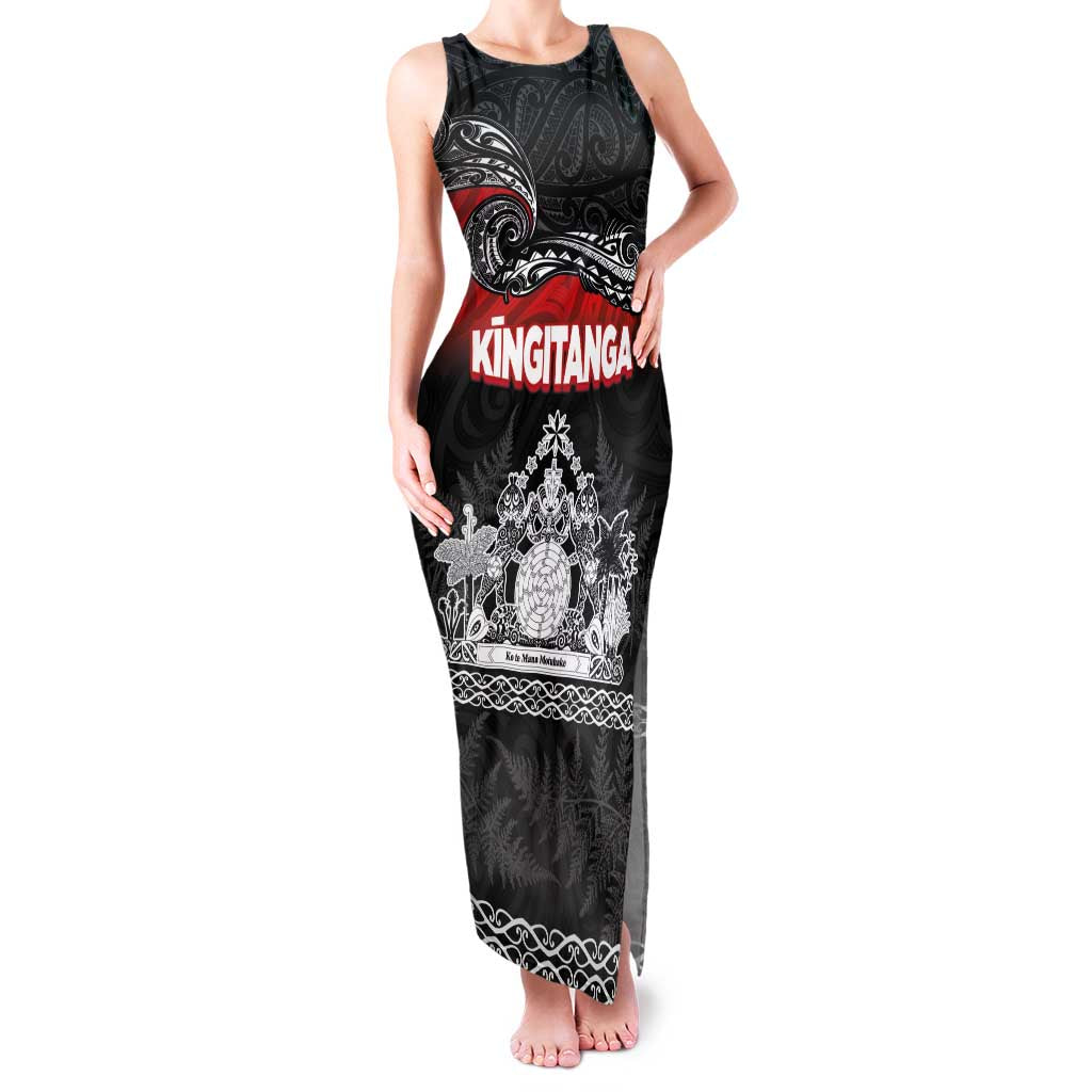 Personalised Maori King Movement Family Matching Tank Maxi Dress and Hawaiian Shirt Te Paki-o-Matariki with Silver Ferns and Polynesian Art Tattoo LT03 Mom's Dress Red - Polynesian Pride