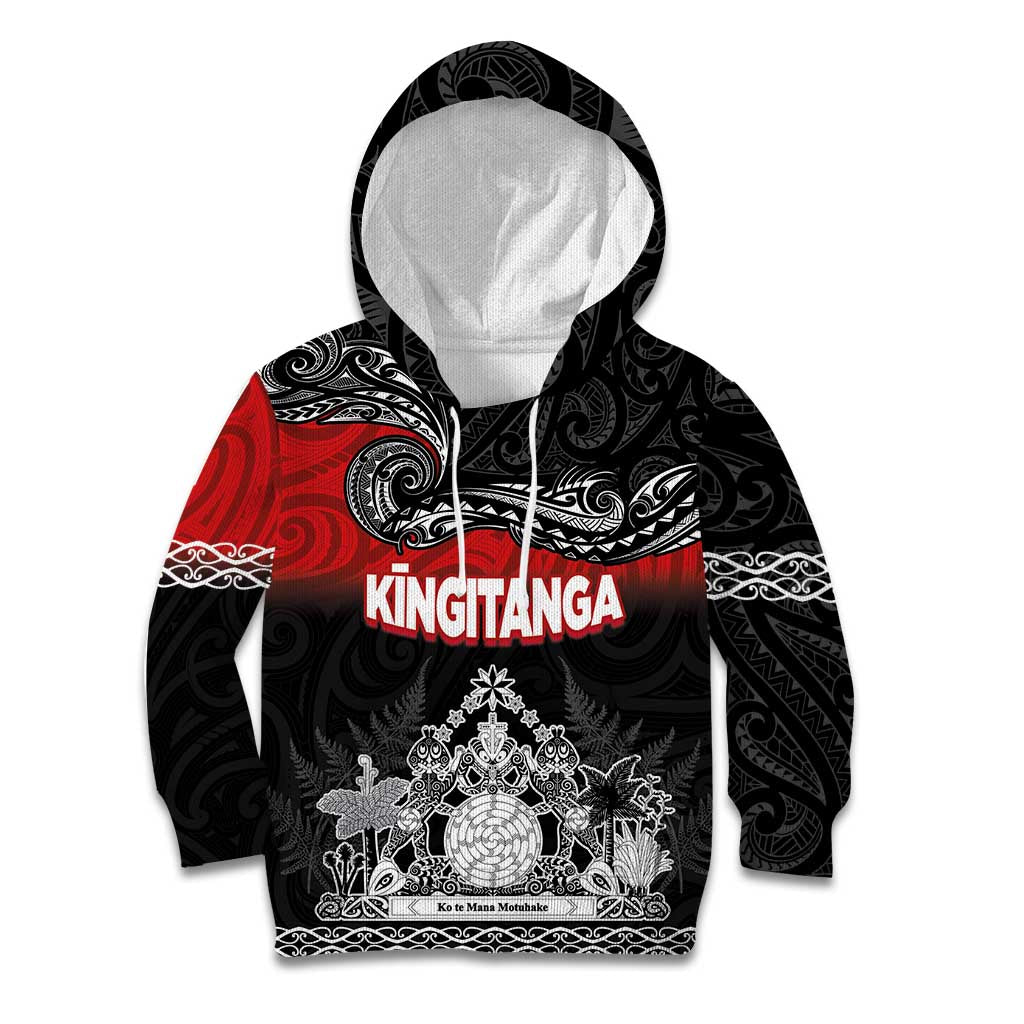 Personalised Maori King Movement Kid Hoodie Te Paki-o-Matariki with Silver Ferns and Polynesian Art Tattoo LT03 Hoodie Red - Polynesian Pride