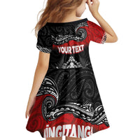 Personalised Maori King Movement Kid Short Sleeve Dress Te Paki-o-Matariki with Silver Ferns and Polynesian Art Tattoo LT03 - Polynesian Pride