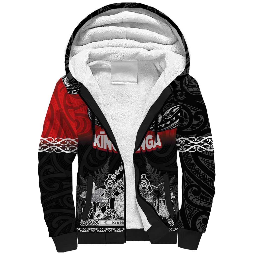 Personalised Maori King Movement Sherpa Hoodie Te Paki-o-Matariki with Silver Ferns and Polynesian Art Tattoo LT03 Unisex Red - Polynesian Pride