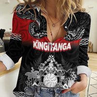 Personalised Maori King Movement Women Casual Shirt Te Paki-o-Matariki with Silver Ferns and Polynesian Art Tattoo LT03 Female Red - Polynesian Pride