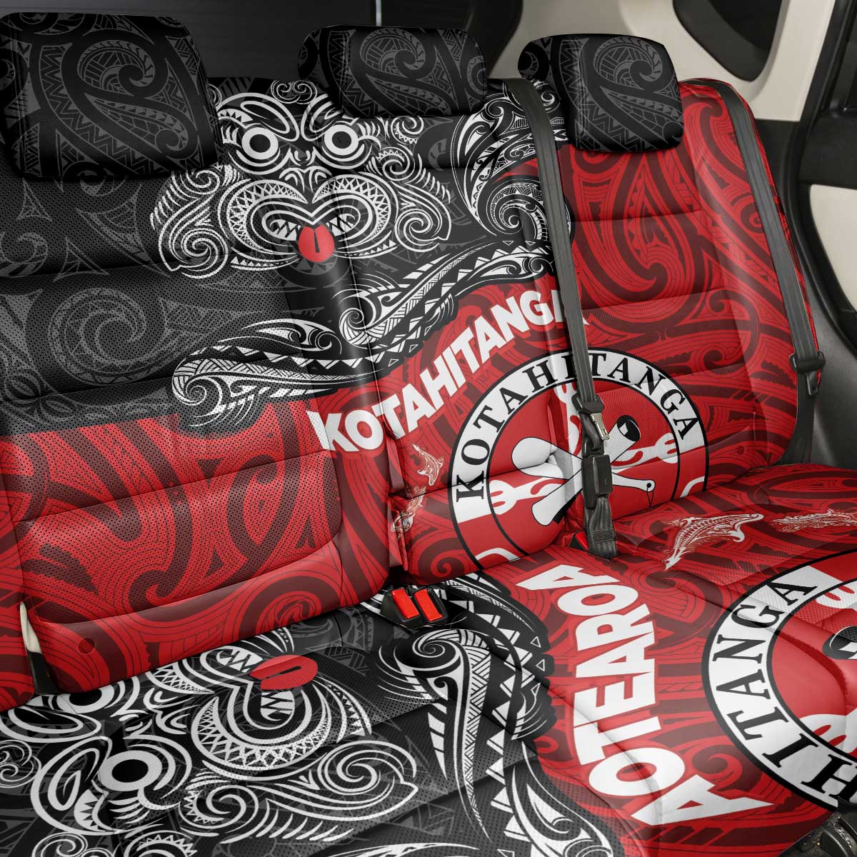 Maori Kotahitanga Back Car Seat Cover Aotearoa Spirit with Maori Mask and Polynesian Art Tattoo LT03 - Polynesian Pride