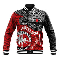 Maori Kotahitanga Baseball Jacket Aotearoa Spirit with Maori Mask and Polynesian Art Tattoo LT03 Unisex Red - Polynesian Pride