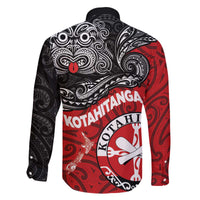 Maori Kotahitanga Family Matching Off The Shoulder Long Sleeve Dress and Hawaiian Shirt Aotearoa Spirit with Maori Mask and Polynesian Art Tattoo LT03 - Polynesian Pride
