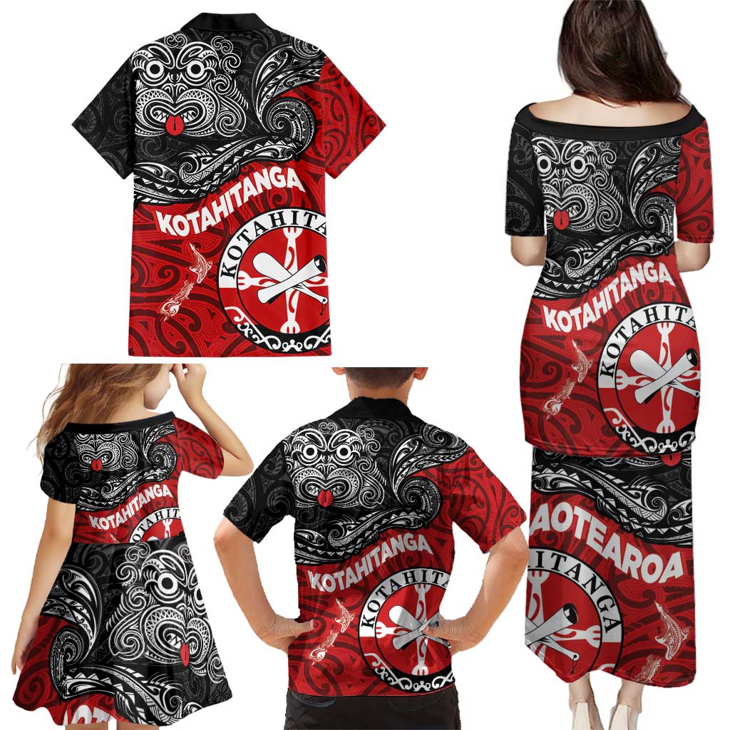 Maori Kotahitanga Family Matching Puletasi and Hawaiian Shirt Aotearoa Spirit with Maori Mask and Polynesian Art Tattoo LT03 - Polynesian Pride