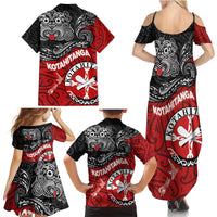 Maori Kotahitanga Family Matching Summer Maxi Dress and Hawaiian Shirt Aotearoa Spirit with Maori Mask and Polynesian Art Tattoo LT03 - Polynesian Pride