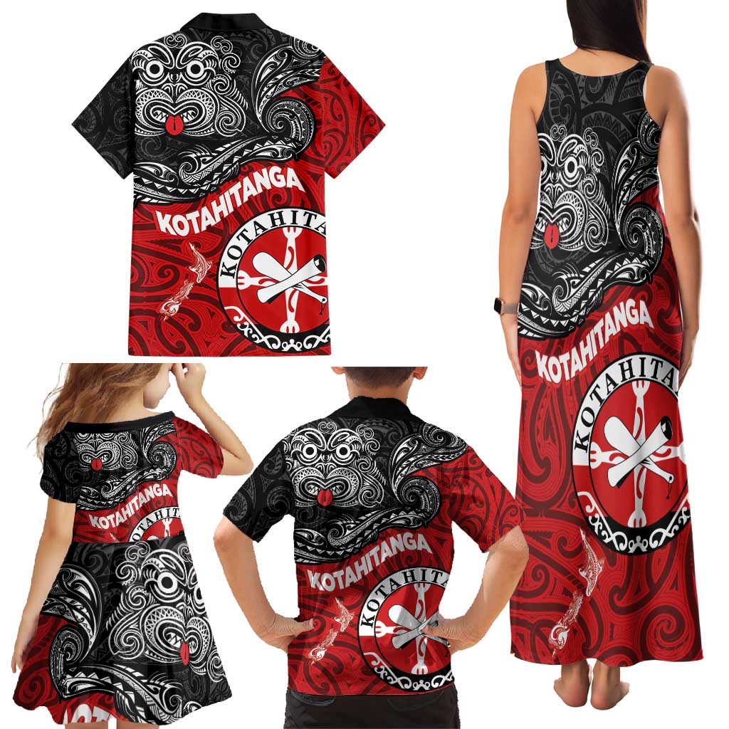 Maori Kotahitanga Family Matching Tank Maxi Dress and Hawaiian Shirt Aotearoa Spirit with Maori Mask and Polynesian Art Tattoo LT03 - Polynesian Pride