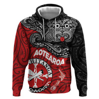 Maori Kotahitanga Hoodie Aotearoa Spirit with Maori Mask and Polynesian Art Tattoo LT03 Pullover Hoodie Red - Polynesian Pride