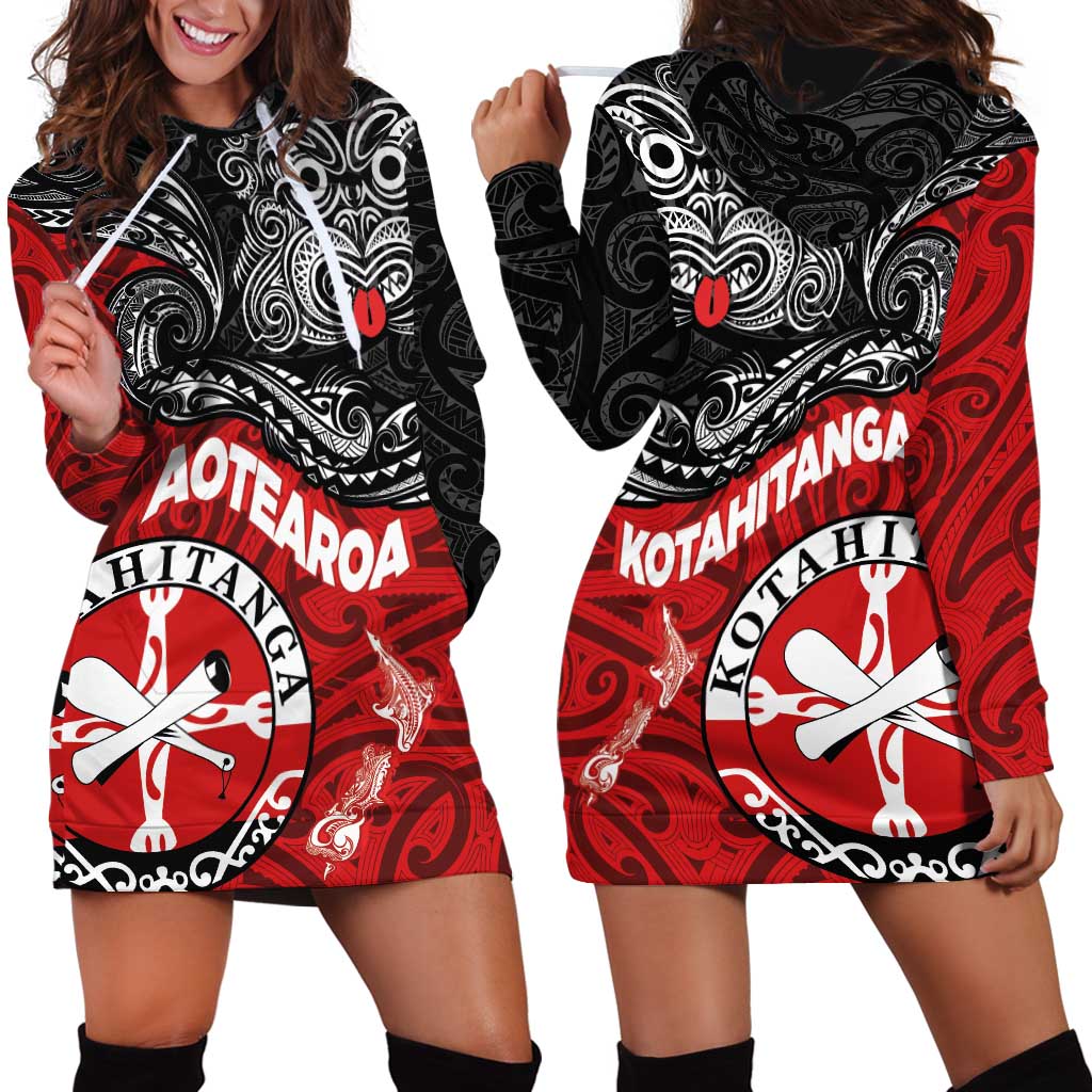 Maori Kotahitanga Hoodie Dress Aotearoa Spirit with Maori Mask and Polynesian Art Tattoo LT03 - Polynesian Pride