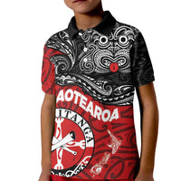 Maori Kotahitanga Kid Polo Shirt Aotearoa Spirit with Maori Mask and Polynesian Art Tattoo