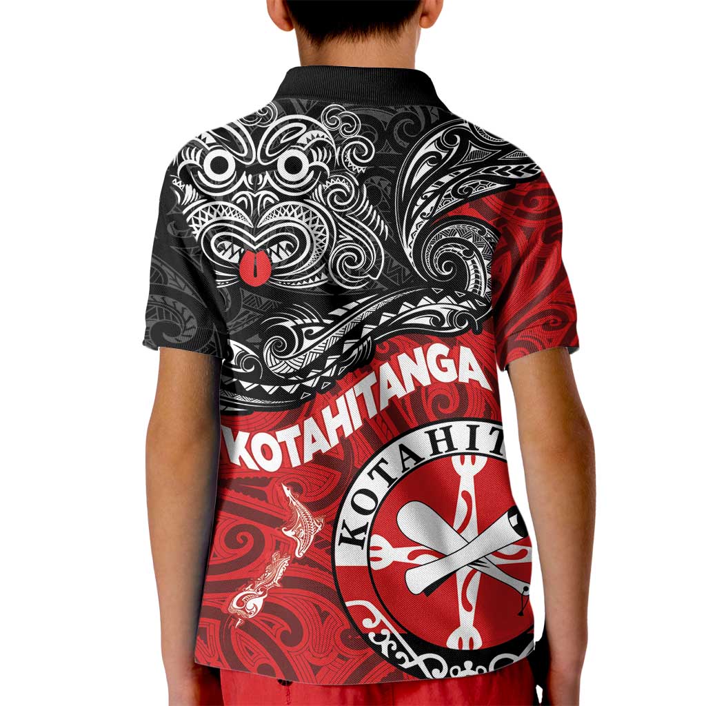 Maori Kotahitanga Kid Polo Shirt Aotearoa Spirit with Maori Mask and Polynesian Art Tattoo